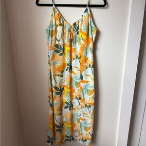 Floral Leaf Print Yellow & Green Slip Dress